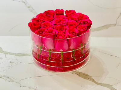 Modern Rose Box with preserved roses that last for years with hot pink roses