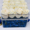 Hanukkah Holiday Modern Rose Box with Preserved White Roses that last for years, long lasting roses