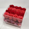 Red Forever Roses and Pink forever roses that last years in a modern acrylic rosebox with jewelry drawer