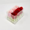 Clear Modern Rose Box with Forever Roses Long lasting roses that last for years with  an mix of pink roses and red roses for Valentine's Day