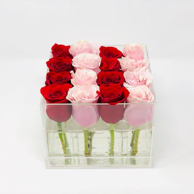 Modern Rose Box with preserved roses that last for years with a mix of red roses and pink roses