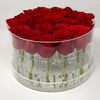 Round Clear Red Rose Box with preserved roses that last for years