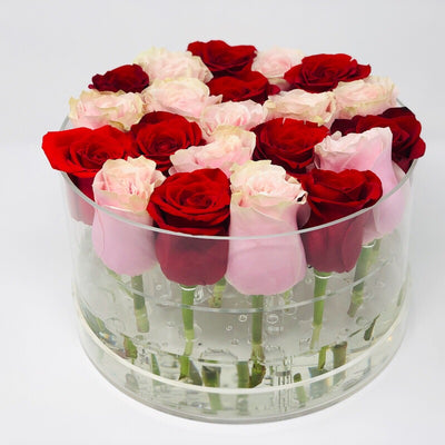 Modern Rose Box with preserved roses that last for years with red roses and pink roses