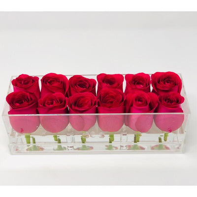 Clear Modern Rose Box with Forever Roses Long lasting roses that last for years with hot pink roses