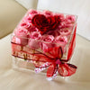 Clear Modern Rose Box with Forever Roses Long lasting roses that last for years with pink roses for Valentine's Day and heart accent