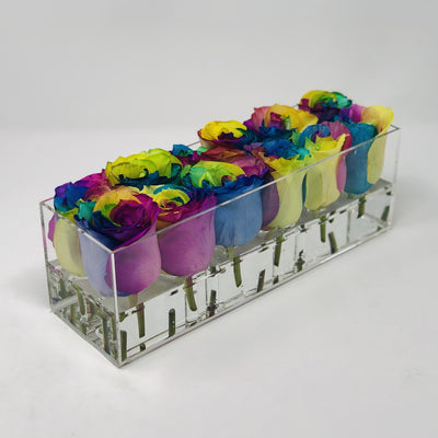 Clear Modern Rose Box with Forever Roses Long lasting roses that last for years with rainbow roses