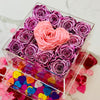 Clear Modern Rose Box with Forever Roses Long lasting roses that last for years with metallic pink roses for Valentine's Day