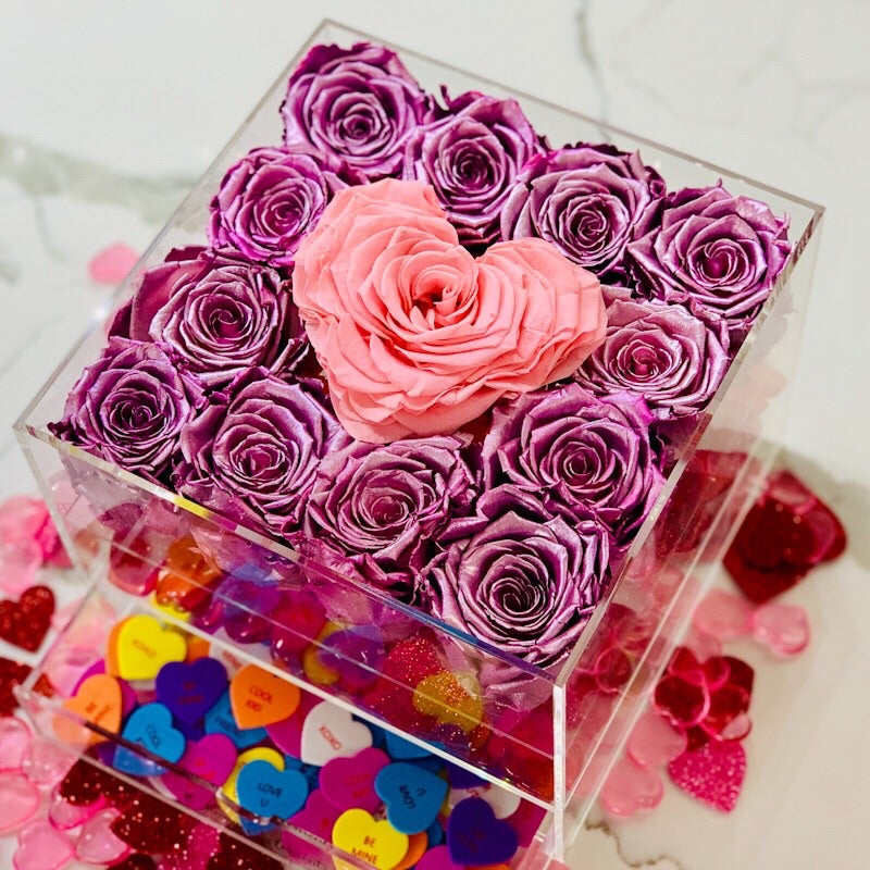 Metallic Pink Forever Rose Box - Medium