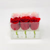Clear Modern Rose Box with Forever Roses Long lasting roses that last for years with  an mix of pink roses and red roses for Valentine's Day