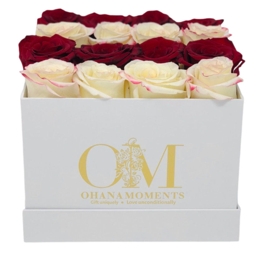 The Catalina Forever Rose Box - Medium - Stripe (16 roses) - Ohana Moments