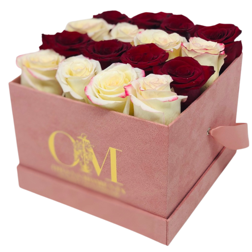 The Lucy Forever Rose Box - Medium Velvet - Stripe (16 roses) - Ohana Moments