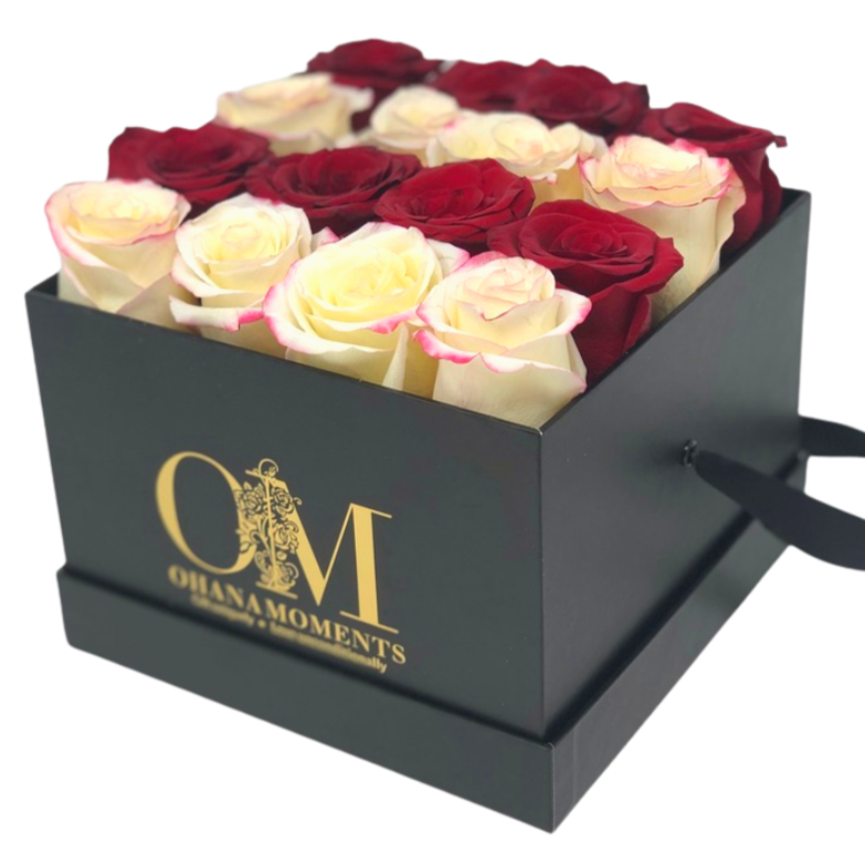 The Mia Forever Rose Box - Medium - Stripe (16 roses) - Ohana Moments