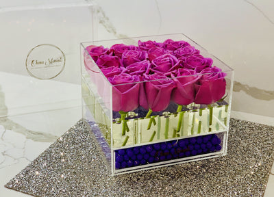 Modern Rose Box with preserved roses that last for years in lavender roses and jewelry drawer