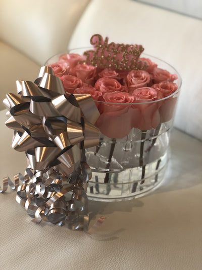 Modern Rose Box with Preserved long last lasting roses that last for years with pink Roses
