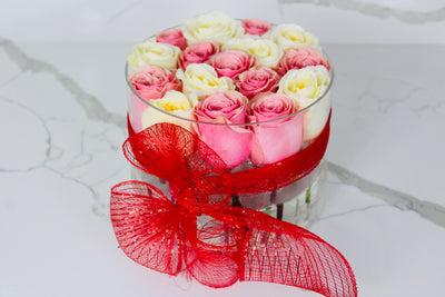 Modern Rose Box with Preserved long last lasting roses that last for years in ivory Roses and Pink Roses