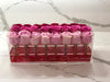 Modern rose box containing two dozen preserved long lasting roses in red roses, light pink roses and hot pink roses