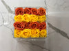 Modern Rose Box with preserved roses that last for years with yellow roses and orange roses