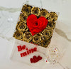 Modern Rose Box with preserved roses that last for years with metallic gold roses and accented with a red petal heart and jewelry drawer