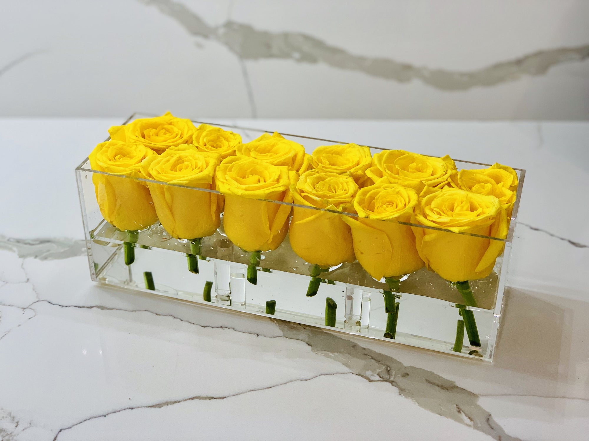 Clear Modern Rose Box with Forever Roses Long lasting roses that last for years with yellow roses
